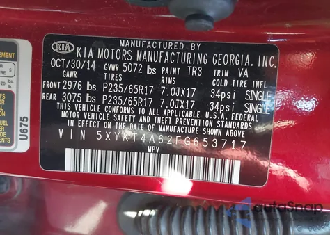 2015 Kia Sorento Lx from USA, damaged, VIN 5XYKT4A62FG653717